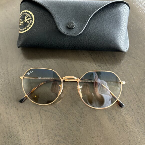 Ray Ban Sunglasses HEXAGONAL Blue Gradient Lenses Gold Frame Great Condition